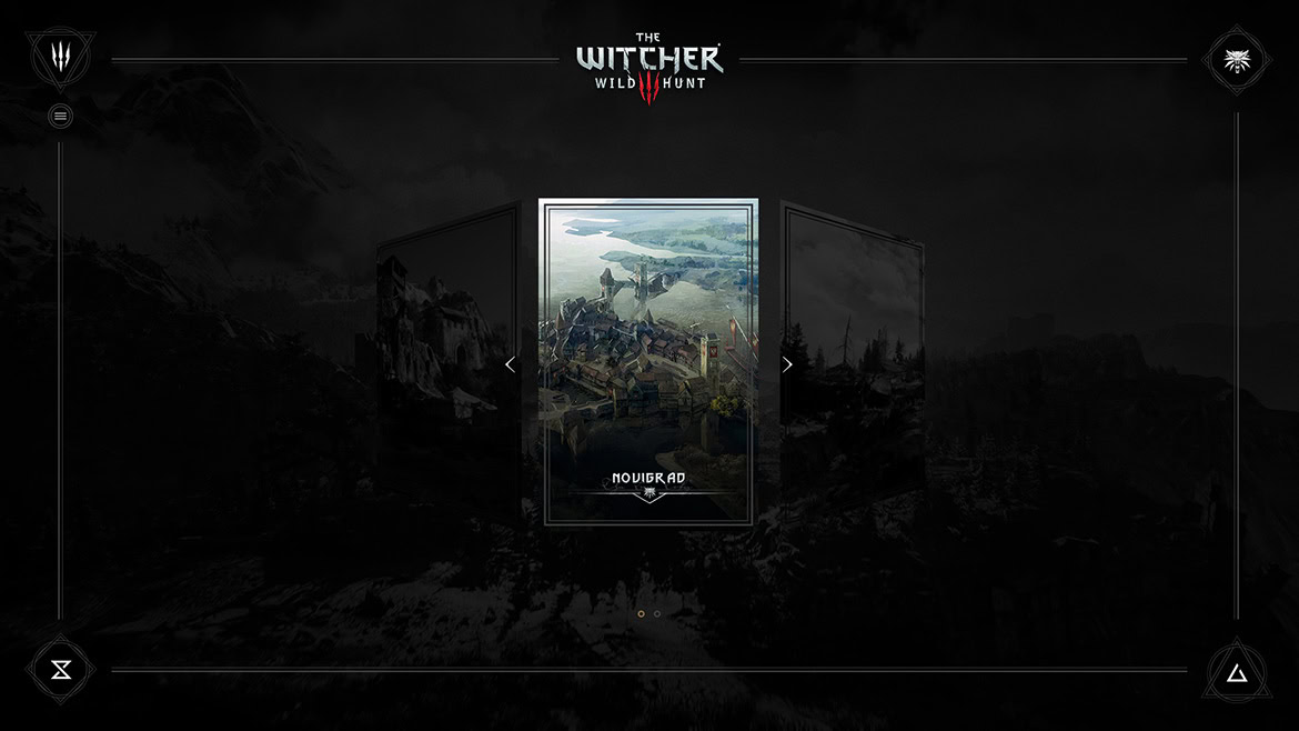 A digital game interface showing a card selection screen with fantasy landscape artwork and game title 