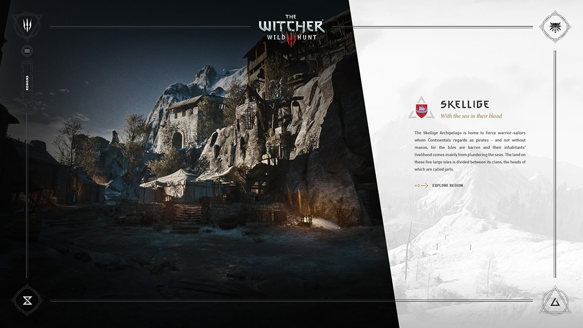A medieval village with stone buildings and a castle on a rocky hill under a night sky.