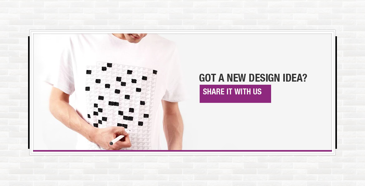 A person holding a tablet with a design grid, next to text about sharing a new design idea.