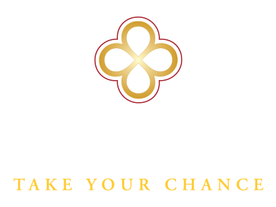 Group of four-leaf clovers arranged in a flower shape with the text 