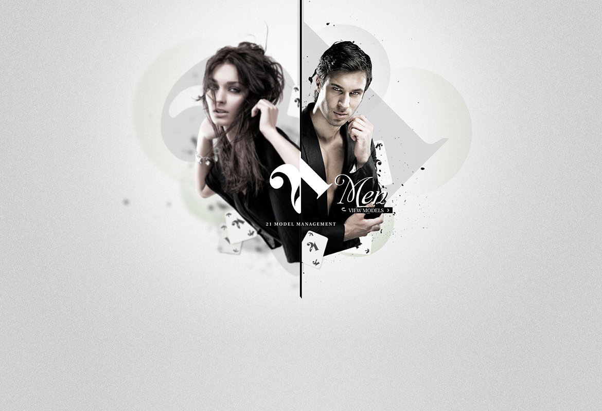 A woman and a man are featured in a split image with abstract design elements and text overlay.