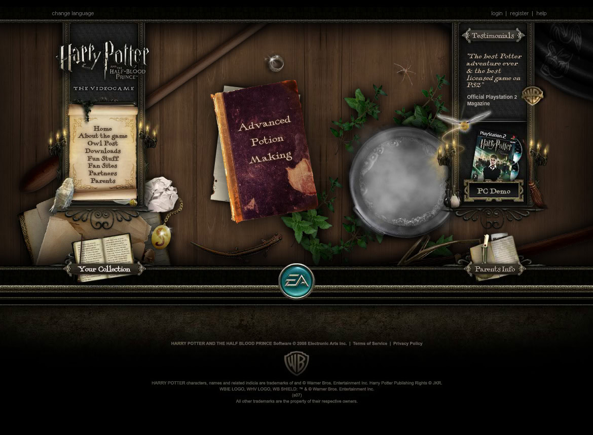 Advanced potion making book, potion ingredients, and a cauldron on a wooden table.