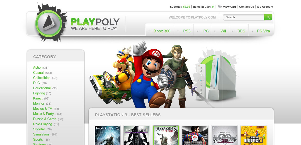 A group of gaming consoles and accessories displayed on a website homepage.