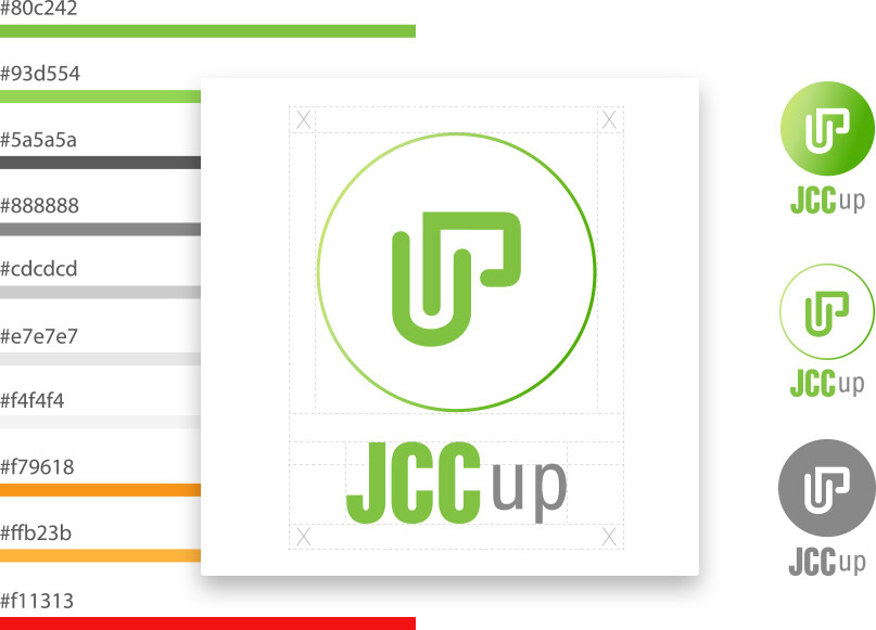 A colourful collection of logo variations featuring a green and grey design with the text 
