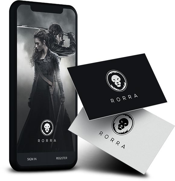 Two business cards with a skull logo and the word 