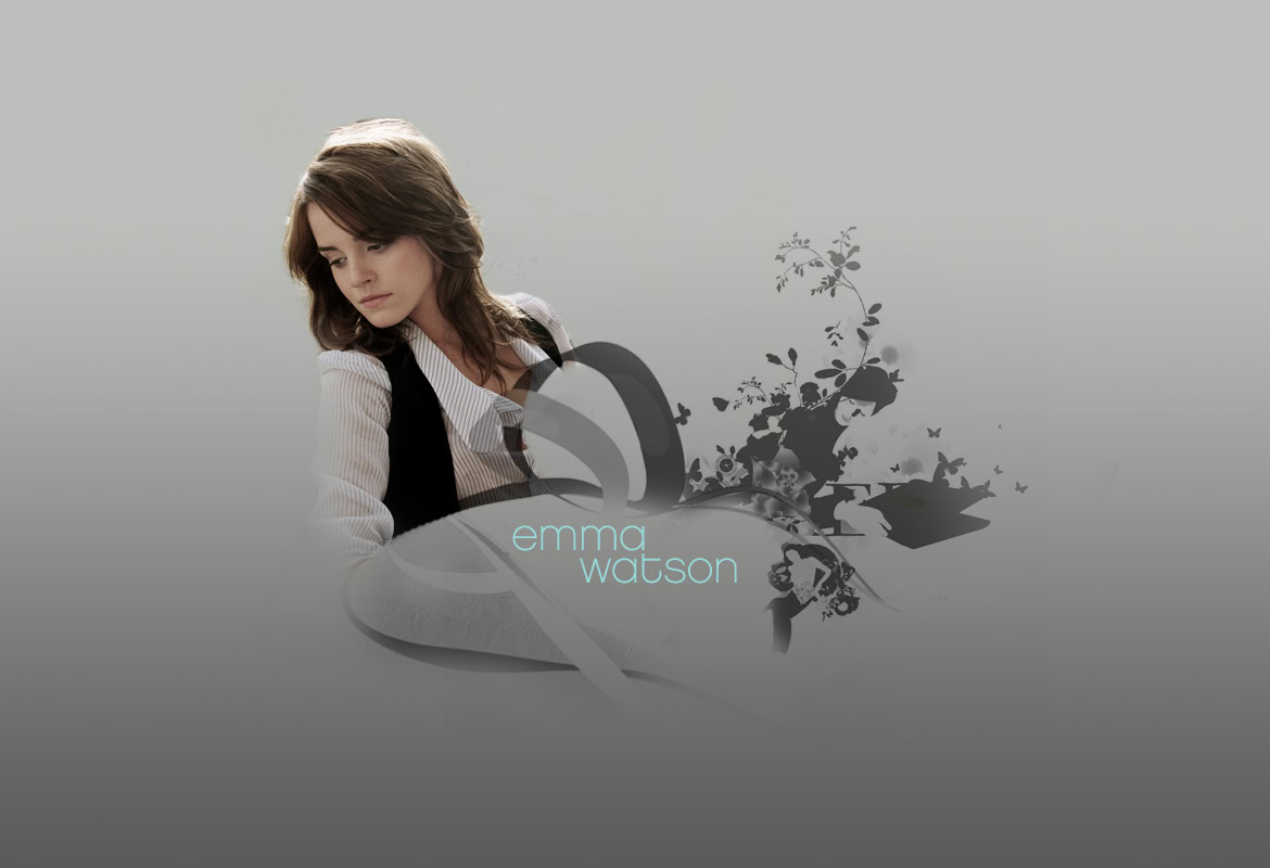 A young woman with brown hair looking down, with abstract black ink splashes and the name 