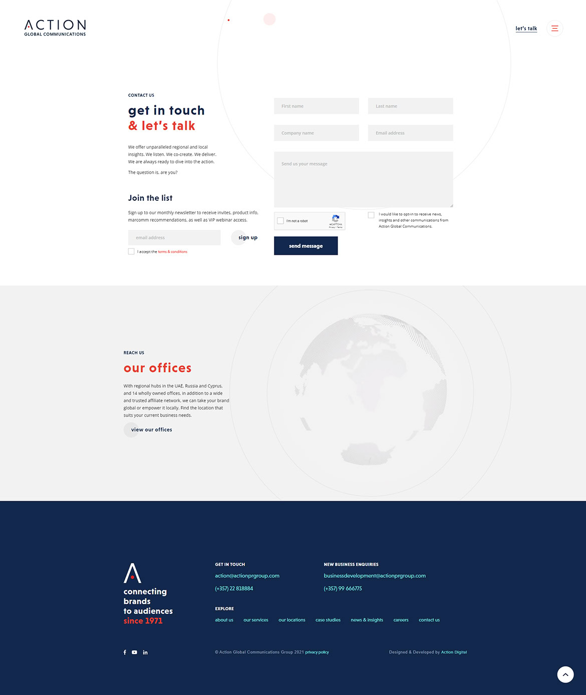 A person filling out a contact form on a website with sections for name, email, and message, and a globe graphic in the background.