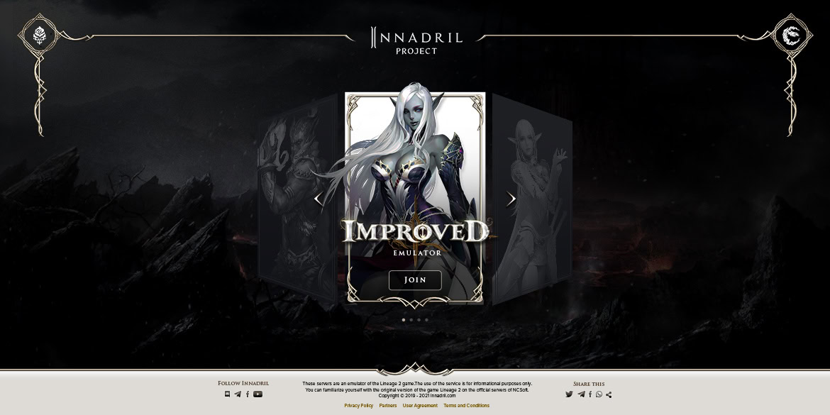 A woman with long silver hair and dark clothing standing in front of a gaming interface with a dark, fantasy-themed background.