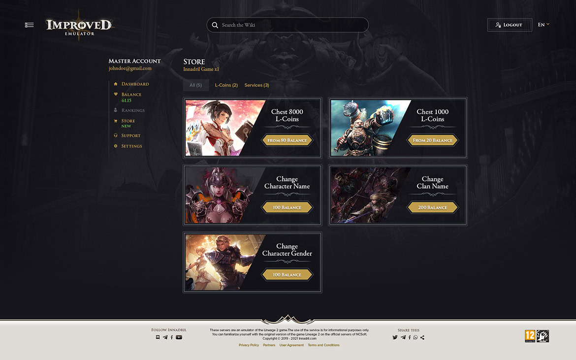 A group of game character selection options on a dark-themed website interface.