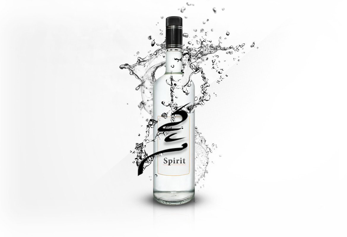 Clear glass bottle of spirit with splash effects and the number 2 on the label.
