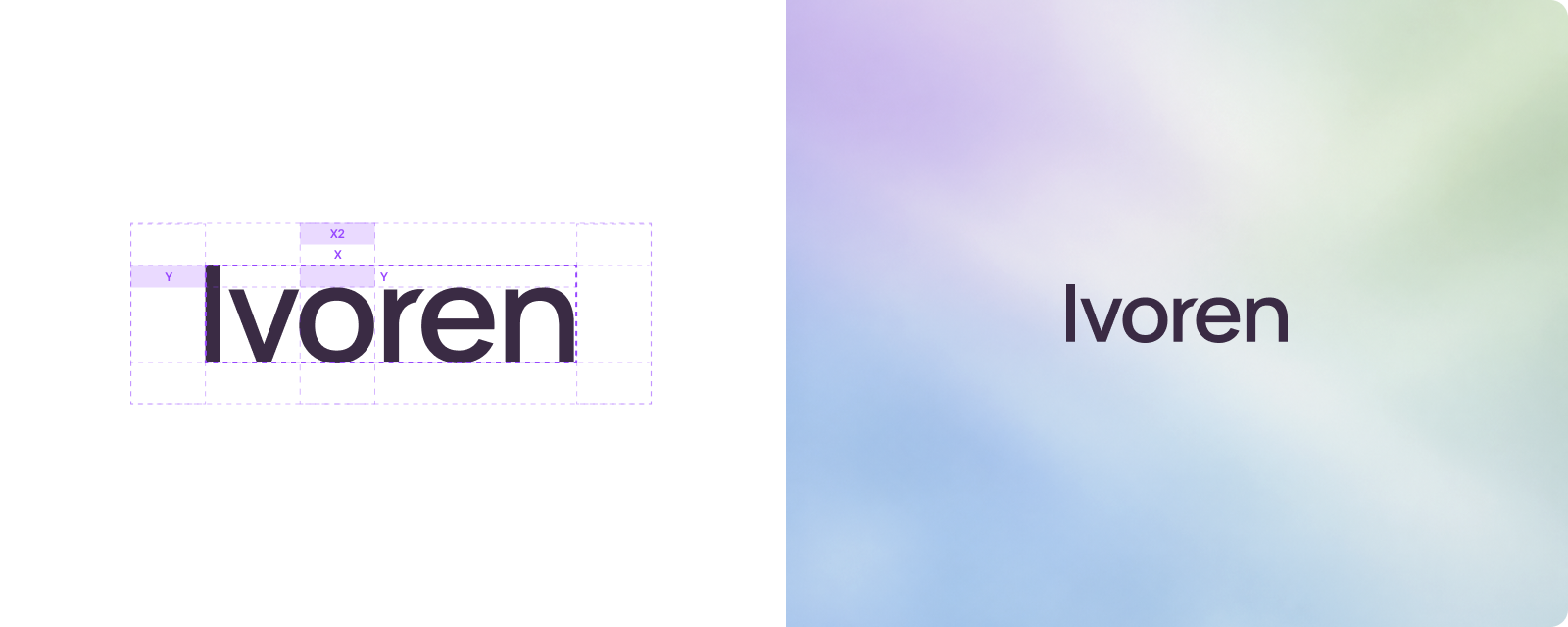 The image shows the word 'Ivoren' in a bold, black font on a light, blurred pastel background.