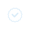 A light blue check mark inside a scalloped circle on a black background.