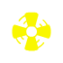 A yellow radioactive hazard symbol on a black background.
