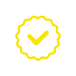 A yellow check mark inside a scalloped circle appears on a black background.