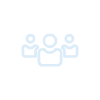 Simple line icon of three people, with one central figure in front and two figures behind, on a black background.