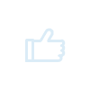 A simple white outline of a thumbs-up hand icon on a black background.