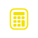 Yellow calculator icon with rounded edges on a black background.