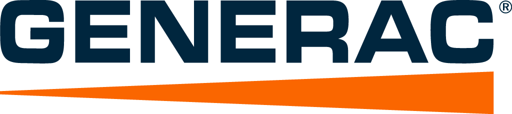 GENERAC logo with bold navy blue letters and an orange triangular shape extending rightward below the text, as featured by Lowry Services.