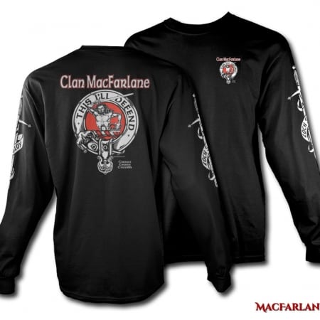 Clan MacFarlane Crest Badge Tshirt - Men's Long Sleeve - art by Maxine Miller - ©celticjackalope.com