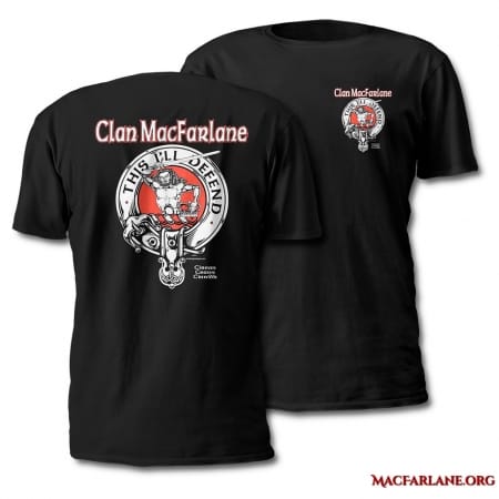Clan MacFarlane Crest Badge Tshirt - Men's Short Sleeve - art by Maxine Miller - ©celticjackalope.com