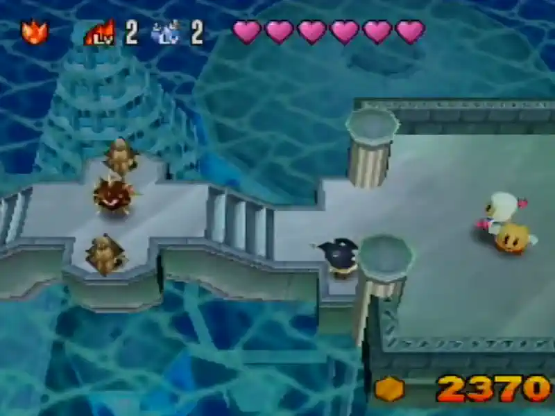 gameplay-bomberman-64-the-second-attack Gameplay de Bomberman 64 The Second Attack mostrando niveles espaciales, batallas y gráficos 3D en Nintendo 64