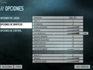 Pantalla de menú y opciones del juego Ghost Recon: Future Soldier PS3 — configuración de misiones, armas y equipo táctico.