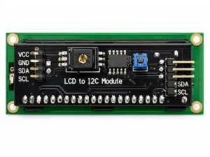 Vista posterior del módulo adaptador LCD a I2C mostrando pines y soldaduras