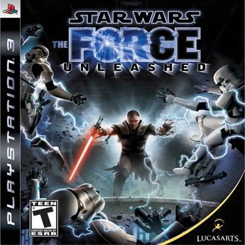 Portada original de Star Wars The Force Unleashed para PlayStation 3, mostrando al aprendiz secreto de Darth Vader usando la Fuerza