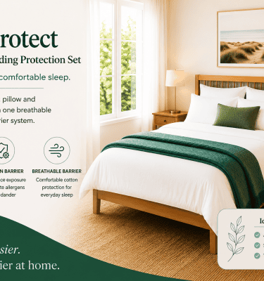 AllerProtect Bedding Protection Set protecting the mattress, pillows and doona beneath everyday bedding