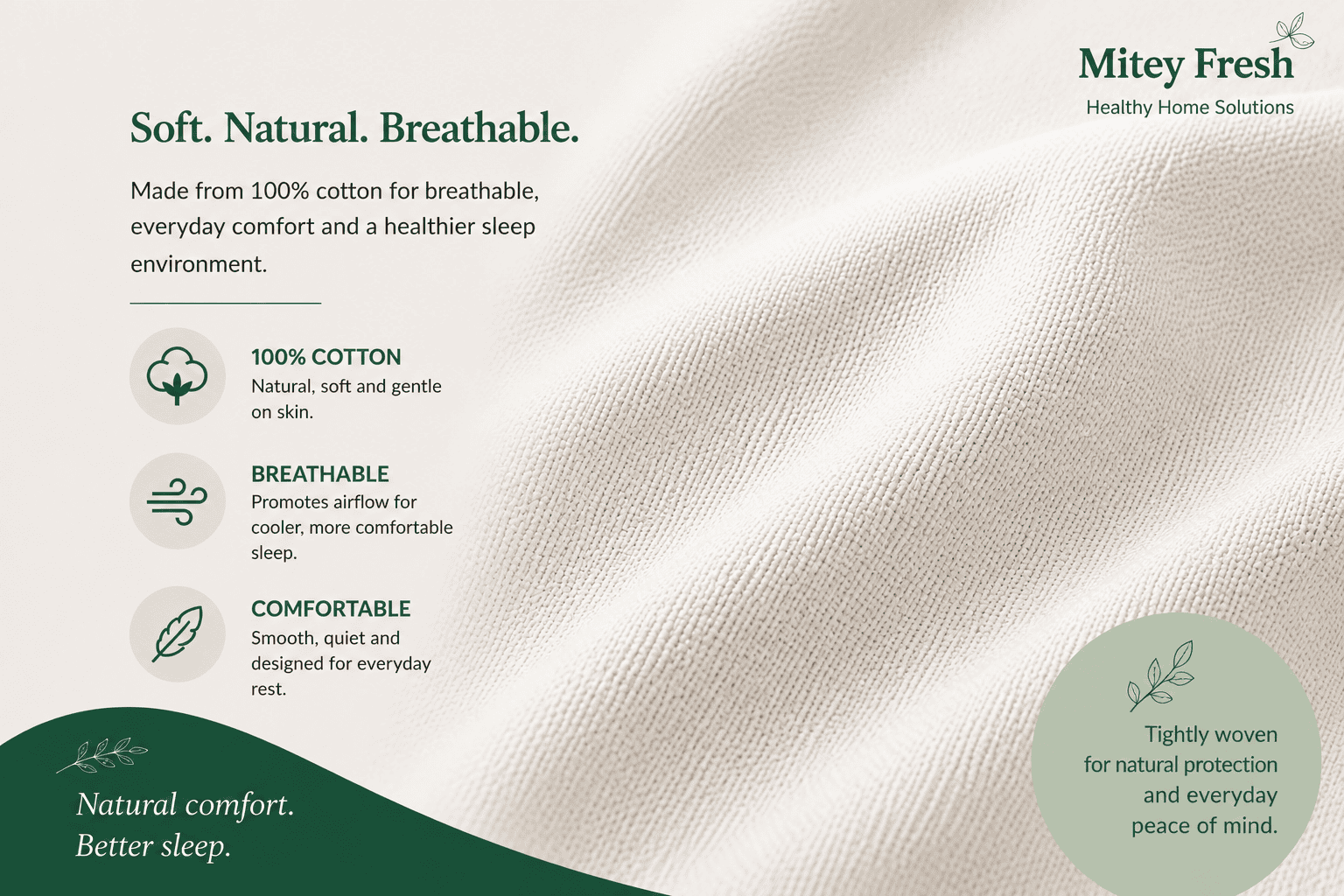 Close-up of tightly woven cotton fabric used in AllerProtect mattress protectors