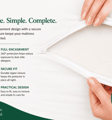 AllerProtect mattress protector showing secure zip closure and full mattress encasement