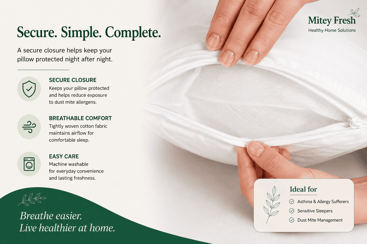 AllerProtect pillow protector secure closure detail showing pillow protection cover opening
