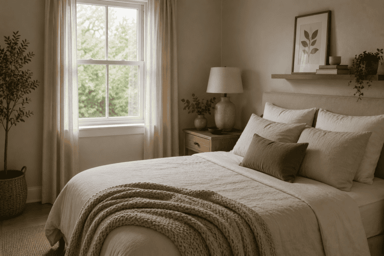 Bedroom viewed as part of a restful sleep space