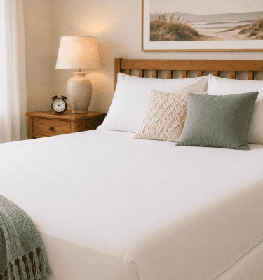 MiteGuard Dust Mite Bedding Protection Set with mattress, pillow and doona protection in a healthy bedroom.