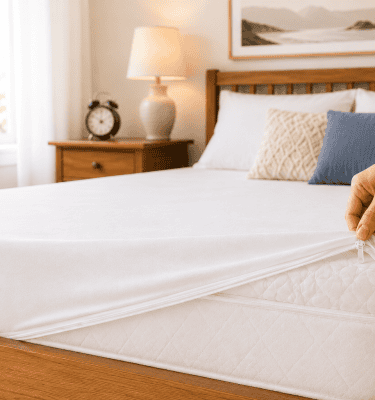MiteGuard Dust Mite Mattress Protector with full mattress encasement for breathable allergen protection.