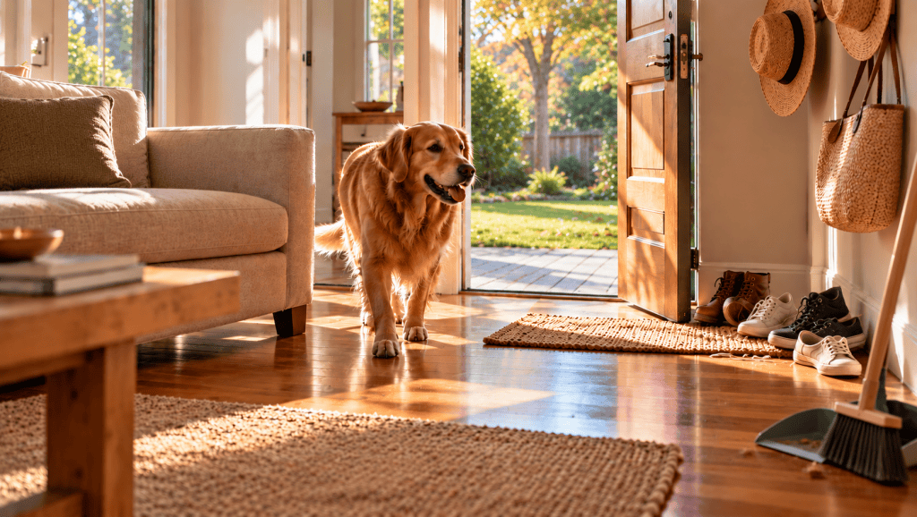 Dog near an open doorway in an Australian home