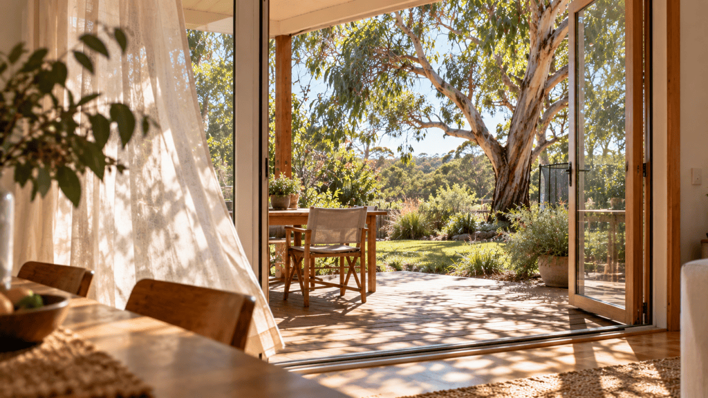 Open doors bringing fresh outdoor air into an Australian home