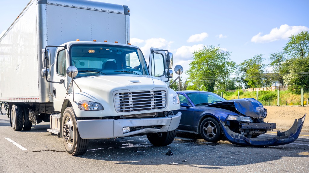 Damaged Semi Truck After Serious Traffic Accident