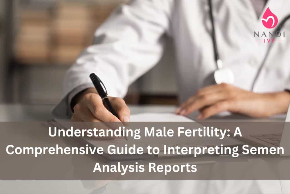 Doctor analyzing semen report for male fertility assessment.