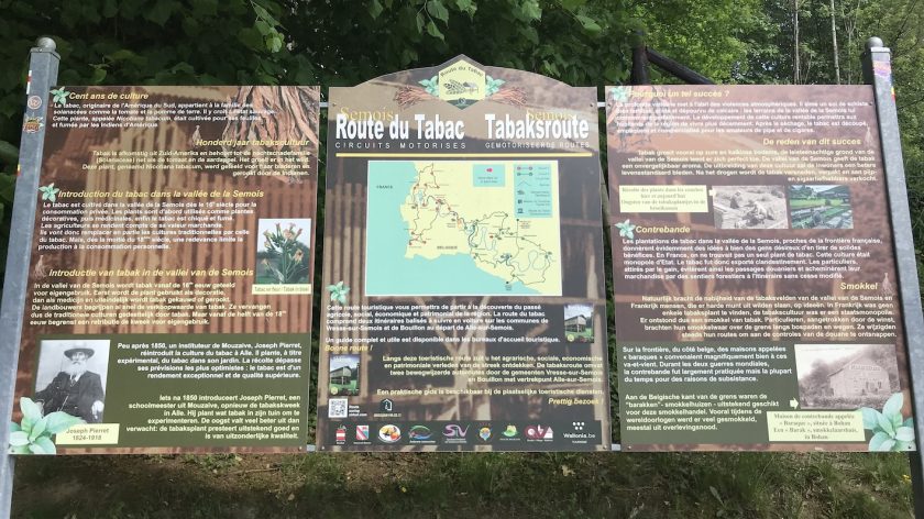 Overzichtskaart van de tabaksroutes rond Vresse-sur-Semois