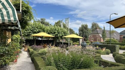 Theefabriek Houwerzijl thee drinken in de tuin