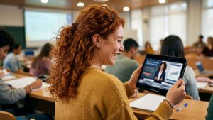 ragazza che visualizza un corso con avatar AI