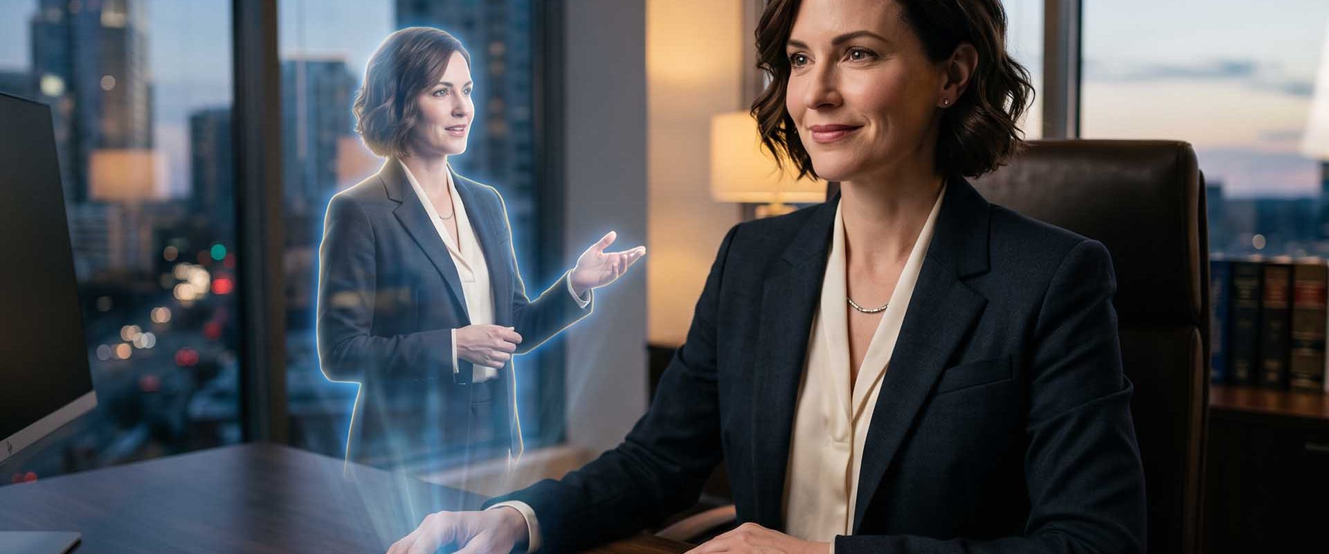 Esempio di professionista che trasforma procedure contrattuali in video corsi con avatar AI e ologramma