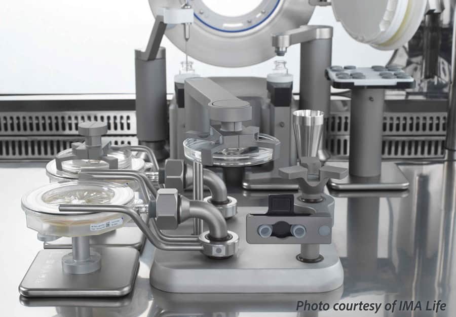 BioCapt Single Use on a filling line IMA BCSU PMS Particle Measuring Systems