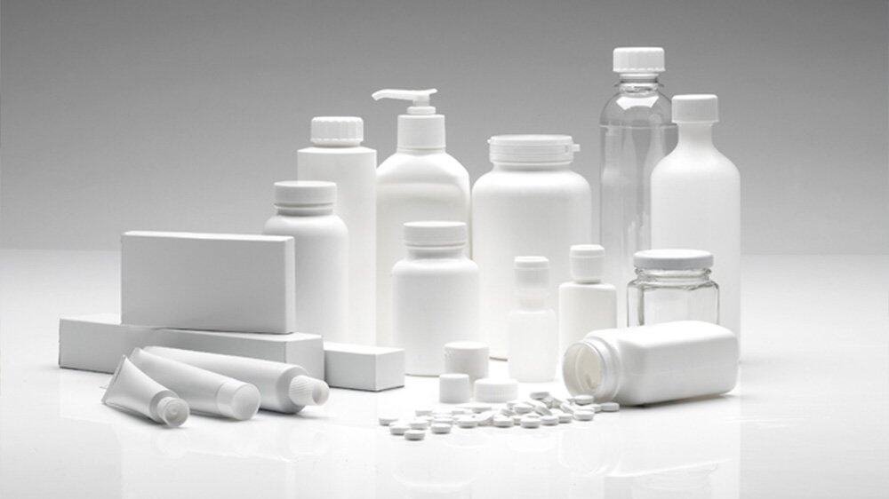 Pure pharmaceutical bottles and containers for health and beauty products, mockup pharmaceutical packaging, medical supplies, or cosmetic jars.