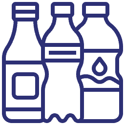 Collection of bottled beverages including water, soda, and juice, ideal for hydration and refreshment, displayed in a variety of shapes and sizes.