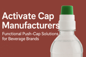 Push-cap beverage bottle with green and white cap for functional solutions.