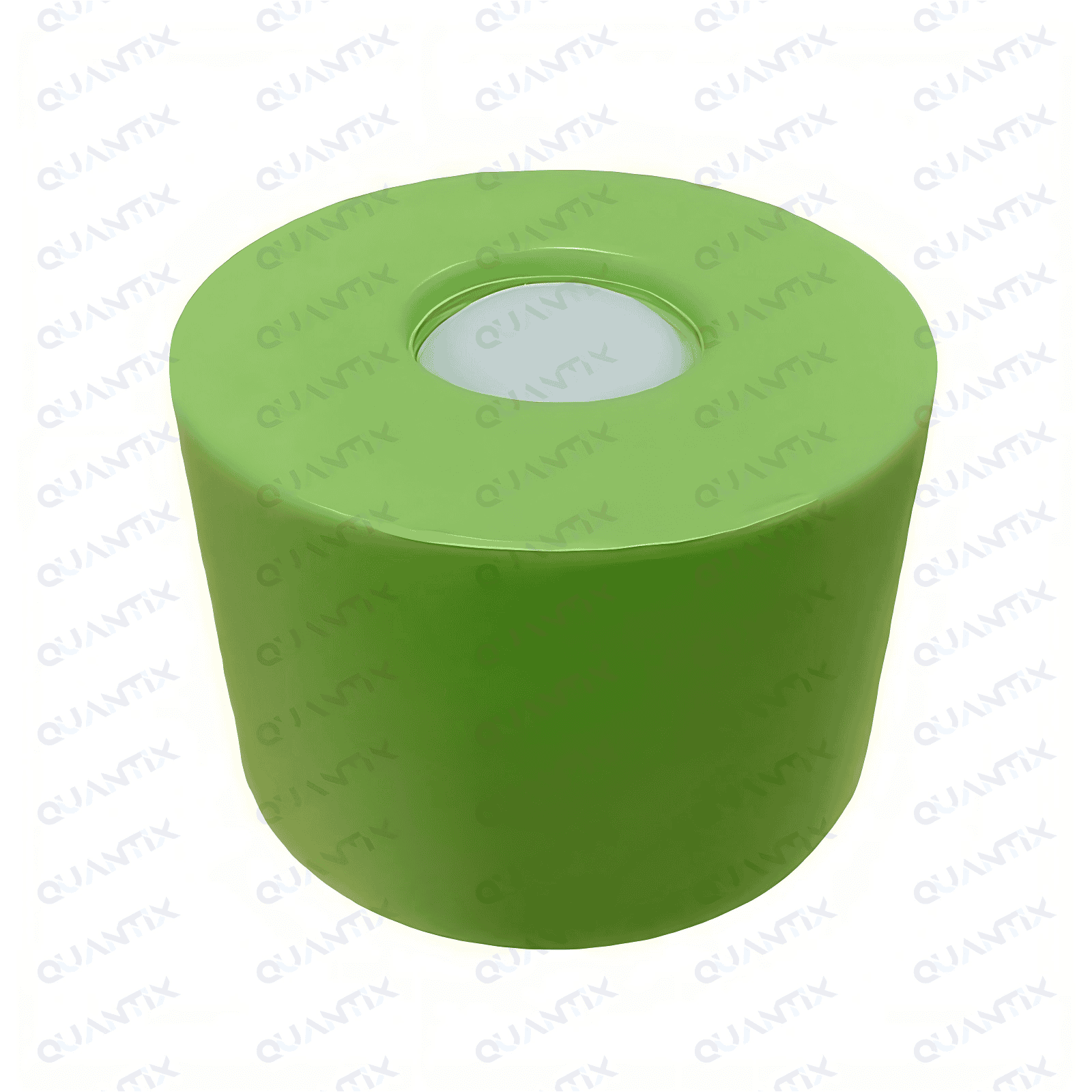 Green cylindrical roller with a white core, eco-friendly industrial equipment, used for material handling or printing processes, modern design emphasizing sustainability and efficiency.