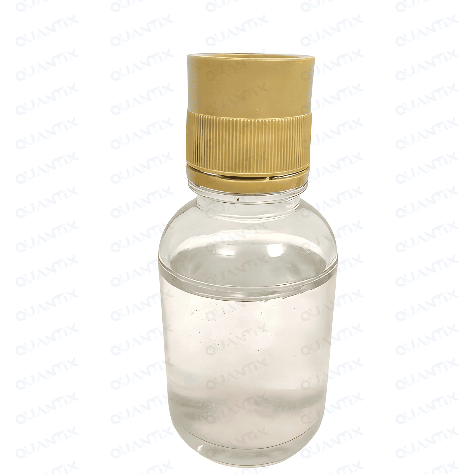 1. Clear glass vial with beige flip-top cap, containing a transparent liquid, ideal for scientific, pharmaceutical, or laboratory use.