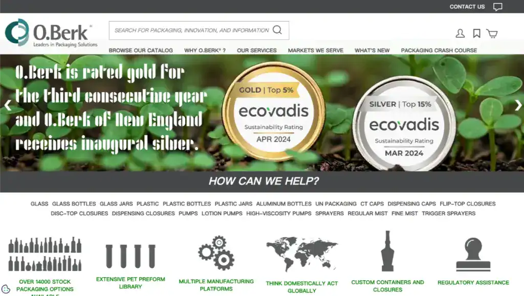 1. EcoVadis gold rating for sustainability awarded to O.Berk Packaging in April 2024, recognizing environmentally responsible packaging solutions.